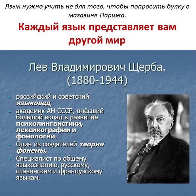 Академик Л. В. Щерба: Каждый язык представляет вам другой мир